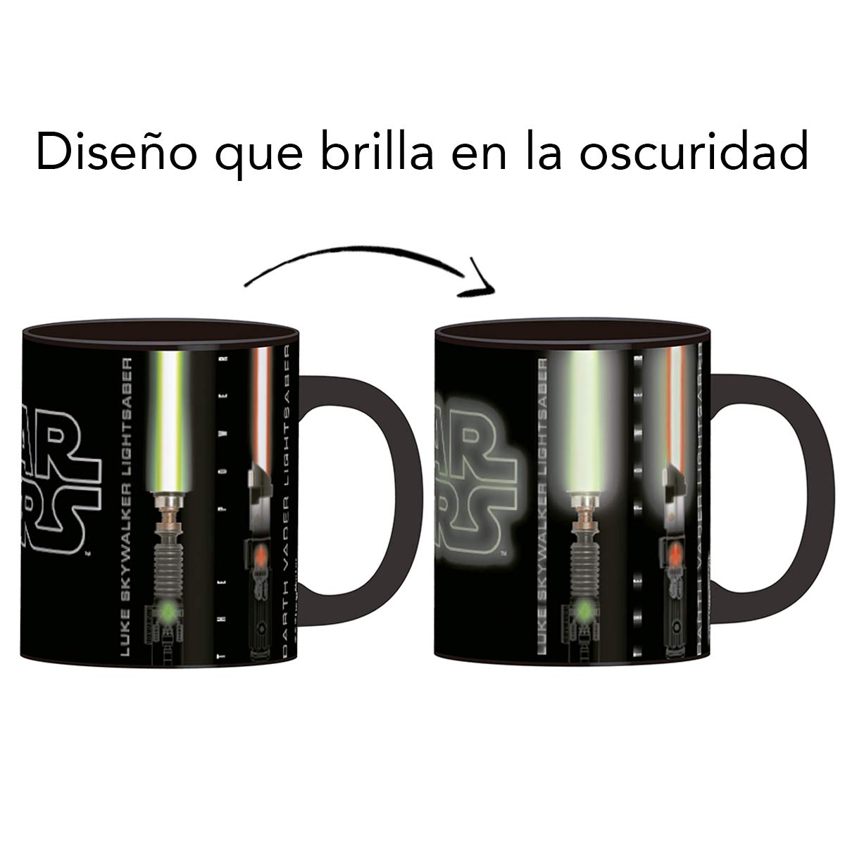 Fun Kids 1738-99 Tarro de Cerámica que brilla en la Obscuridad Star Wars- Darth Vader Luke Skywalker de Cerámica 320 mililitros Altura 11 cm x Diámetro de la boca 8 cm 1 Taza Negra