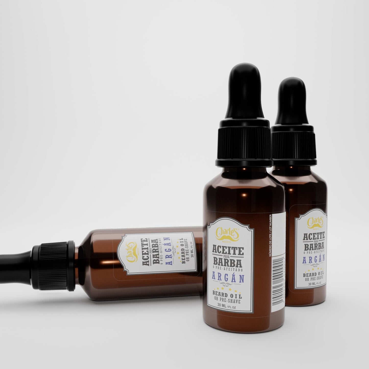 Charle's - Aceite Premium Hidratante Para Barba y Bigote con Argán | 30ml | Fácil Absorción - Elaborado con Ingredientes Naturales - Aceite de Jojoba - Aceite de Romero - Beard Oil - Ayuda a prevenir la irritación antes del afeitado