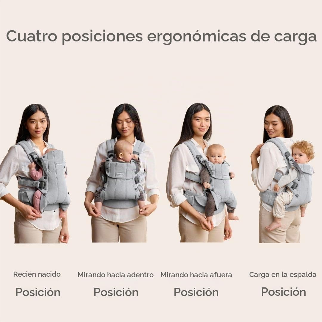 BabyBjörn Canguro Portabebé Harmony, Tejido Jaspeado, Gris claro | Ergonómico, para recién nacidos hasta los 3 años (3.2–15 kg), 4 posiciones, posición de piernas ajustable, suave y cómodo
