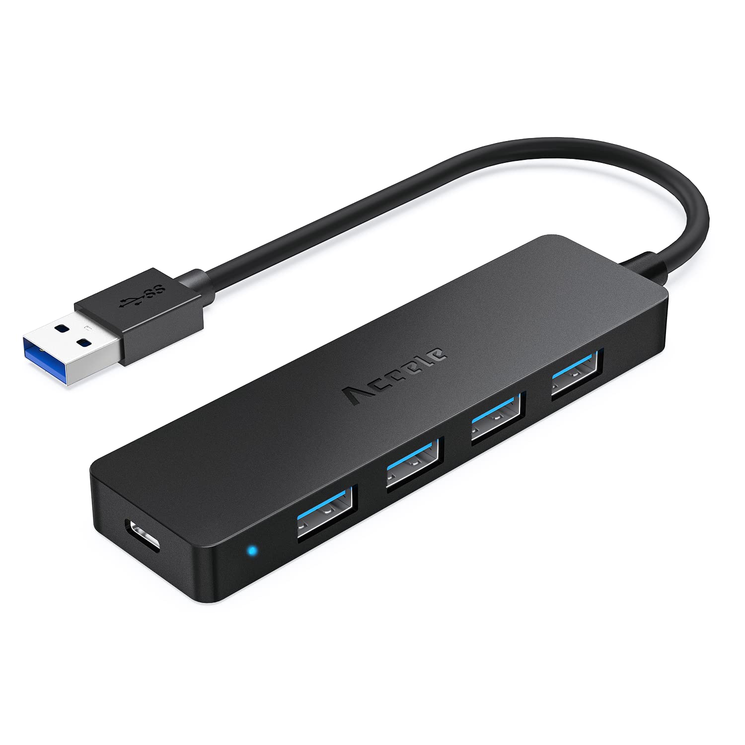 Hub USB Aceele Negro Ultrafino 5 en 1 Multiadaptador para PC, Laptop y Consolas