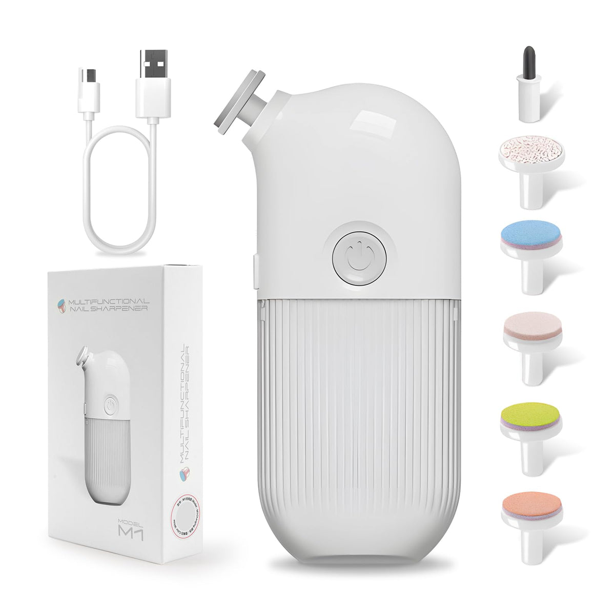 lima de uñas electrica, corta uñas adulto electrico,cuidado de uñas mujer, juego de cortaúñas 6 en 1, con cable de carga USB, bajo nivel de ruido, para niños y niñas de todas las edades, blanco (Blanco)
