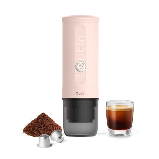 Máquina Espresso Portátil OutIn Nano Negra autocalentada con USB-C para Camping y Viajes