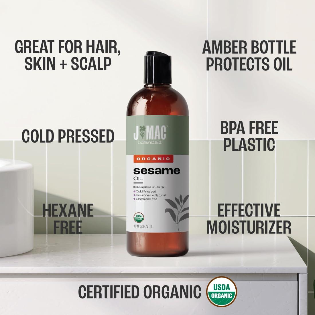 VERSAINSECT Organic Sesame Oil (16 oz Plastic Bottle), Cold-Pressed, Organic Sesame Oil for Skin, ayurveda Body Oil for Massage, Organic & Unrefined Ayurvedic Oil for Skin, Hair, Oil Pulling