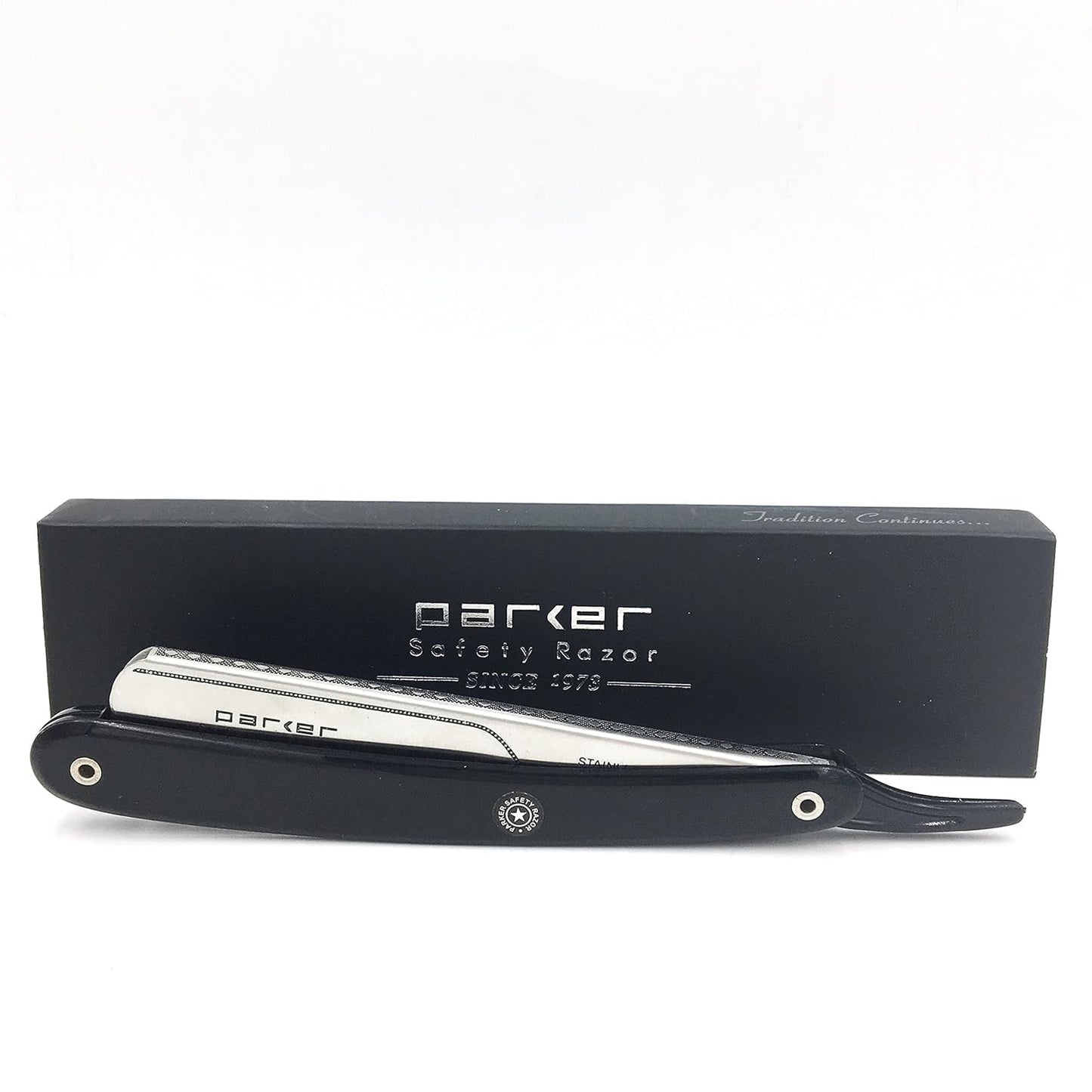 Parker PTB, Cuchilla de Carga Tipo Empuje, Maquinilla de Afeitar/Afeitadora de Borde Recto con Brazo de Cuchilla de Acero Inoxidable y 5 Cuchillas Parker Premium