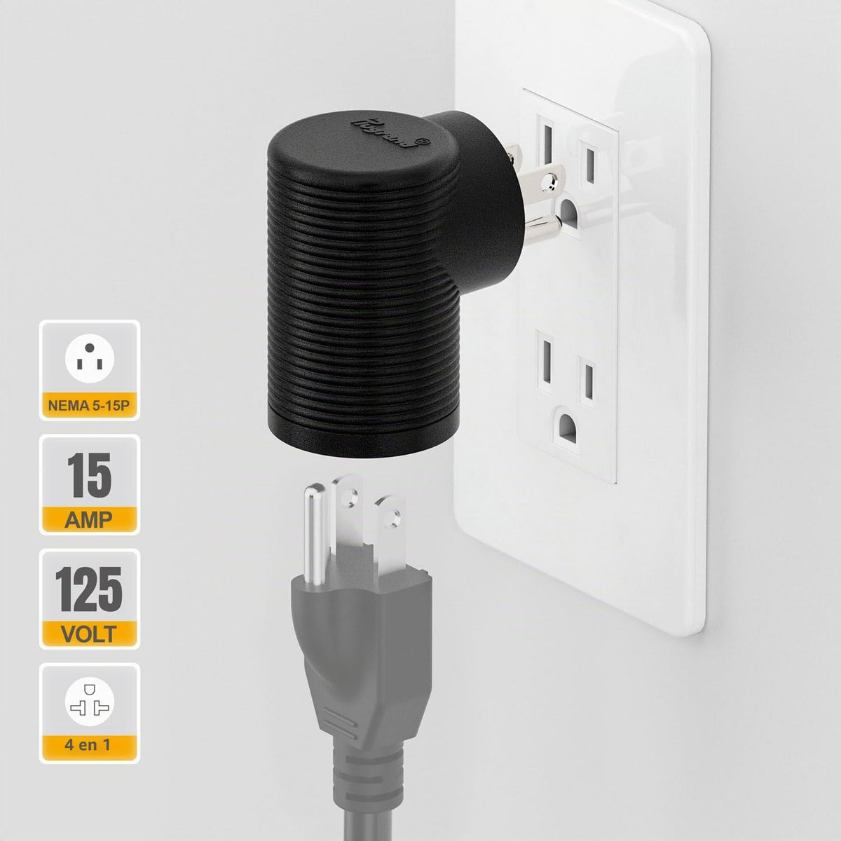 Adaptador de Corriente Plugrand Negro 4 en 1 90 Grados 15A a 20A