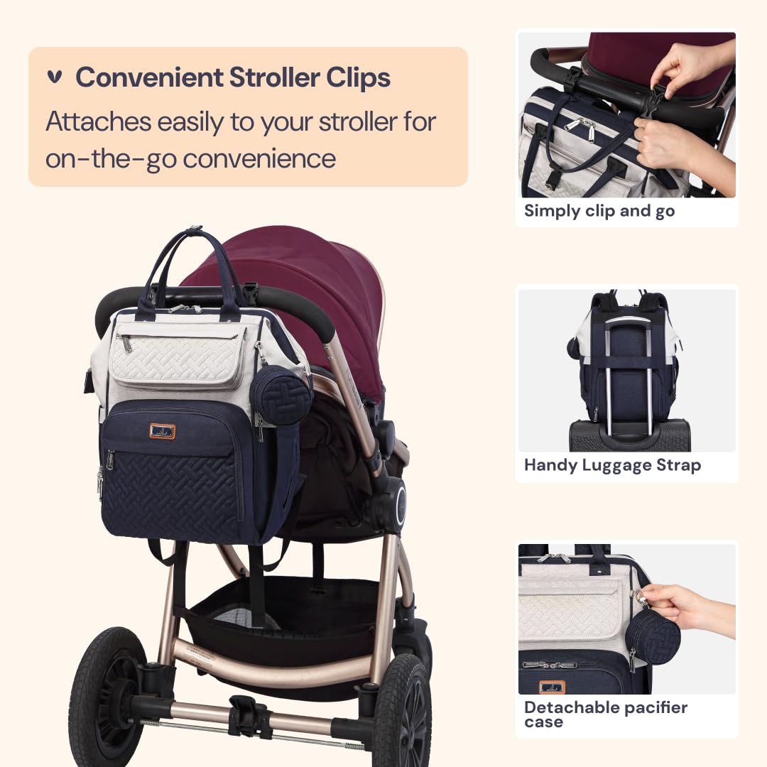 BabbleRoo - Mochila para pañales, bolsas grandes multifunción con cambiador y correas para carriola, estuche para chupete, unisex, elegante, mochila de viaje para mamás, papás (gris piedra)