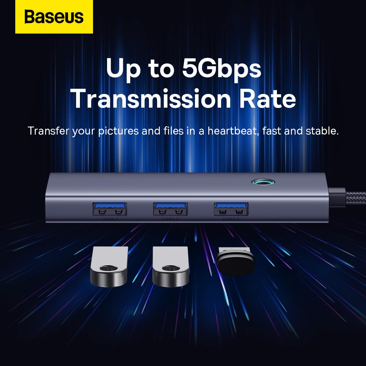 Baseus USB-C Flite Series Hub de 5 Puertos, HDMI y 4 USB3.0, Aleación de Aluminio, Velocidad hasta 5Gbps, 4K 30Hz, Gris