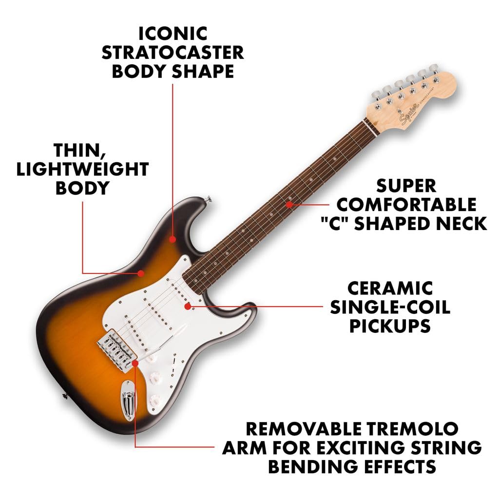 Fender Squier Debut Collection™ Stratocaster® Electric Guitar, Laurel Fingerboard, White Pickguard, Sunburst