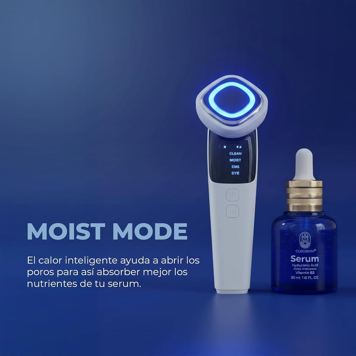 CLEOSKIN Masajeador Facial EMS de Fototerapia con Luz Roja y Azul - Kit Luminous Lifting con Gel Conductor para Reafirmar y Tonificar la Piel