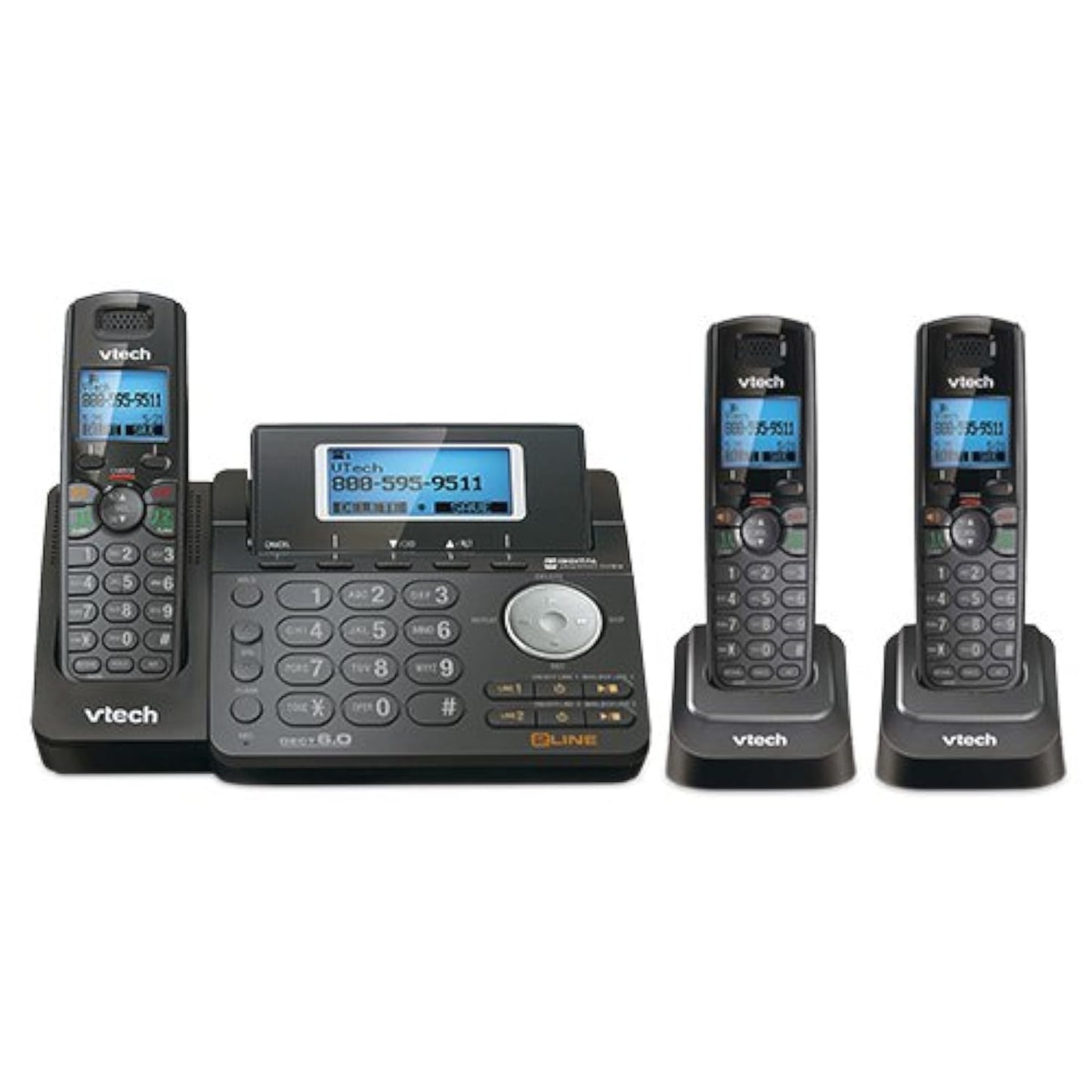 VTech DS6151-11 DECT 6.0 - Teléfono inalámbrico (2 líneas), Negro, 3 Auriculares