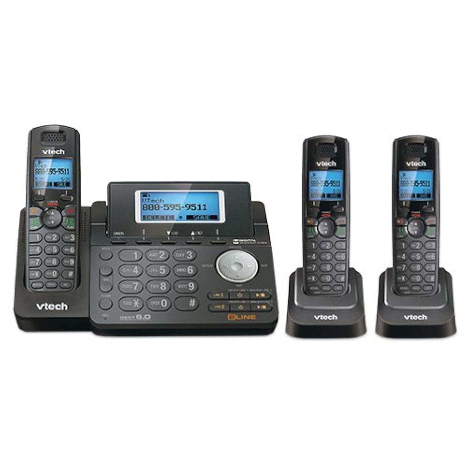 VTech DS6151-11 DECT 6.0 - Teléfono inalámbrico (2 líneas), Negro, 3 Auriculares