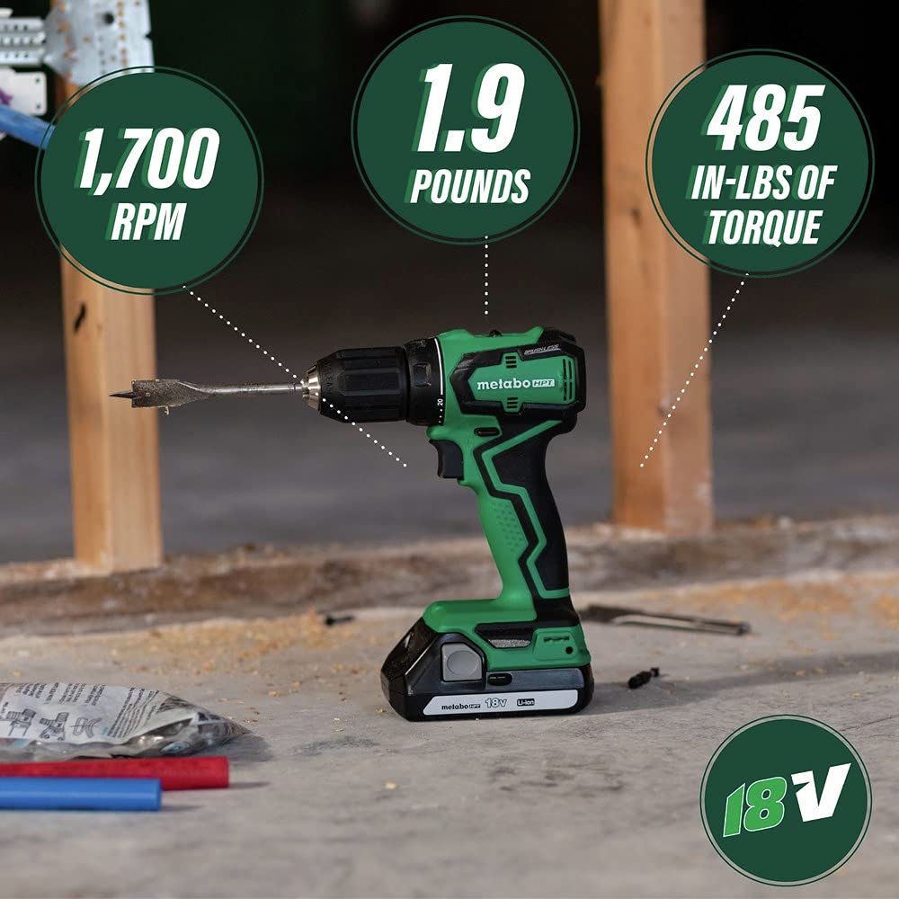 Metabo - HPT DS18DDX Taladro inalámbrico de 18 V, subcompacto, motor sin escobillas, batería de iones de litio