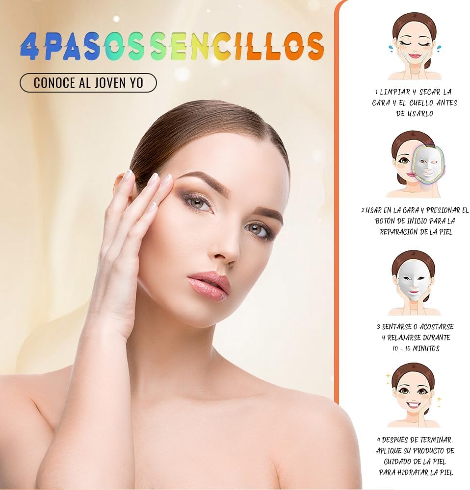 Máscara LED Cuello de La Cara Anti Arrugas Eliminación de Acné Máquina, Mascarilla LED para El Cuello, Herramientas para El Cuidado de La Piel con Mascarilla de 7 Colores