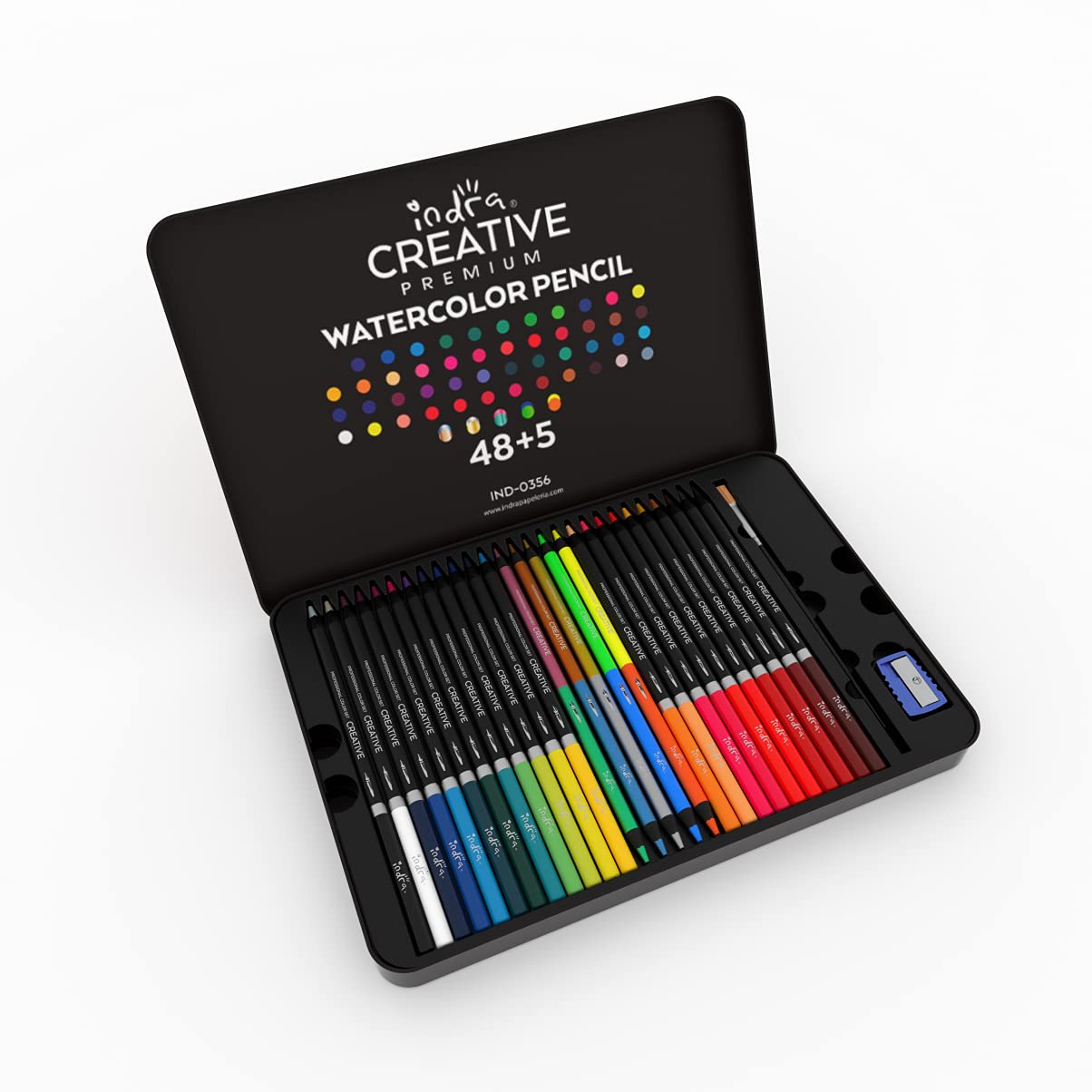 Colores acuarelables Indra Creative 48+5 lápices profesionales de acuarela con pincel y sacapuntas para adultos y niños