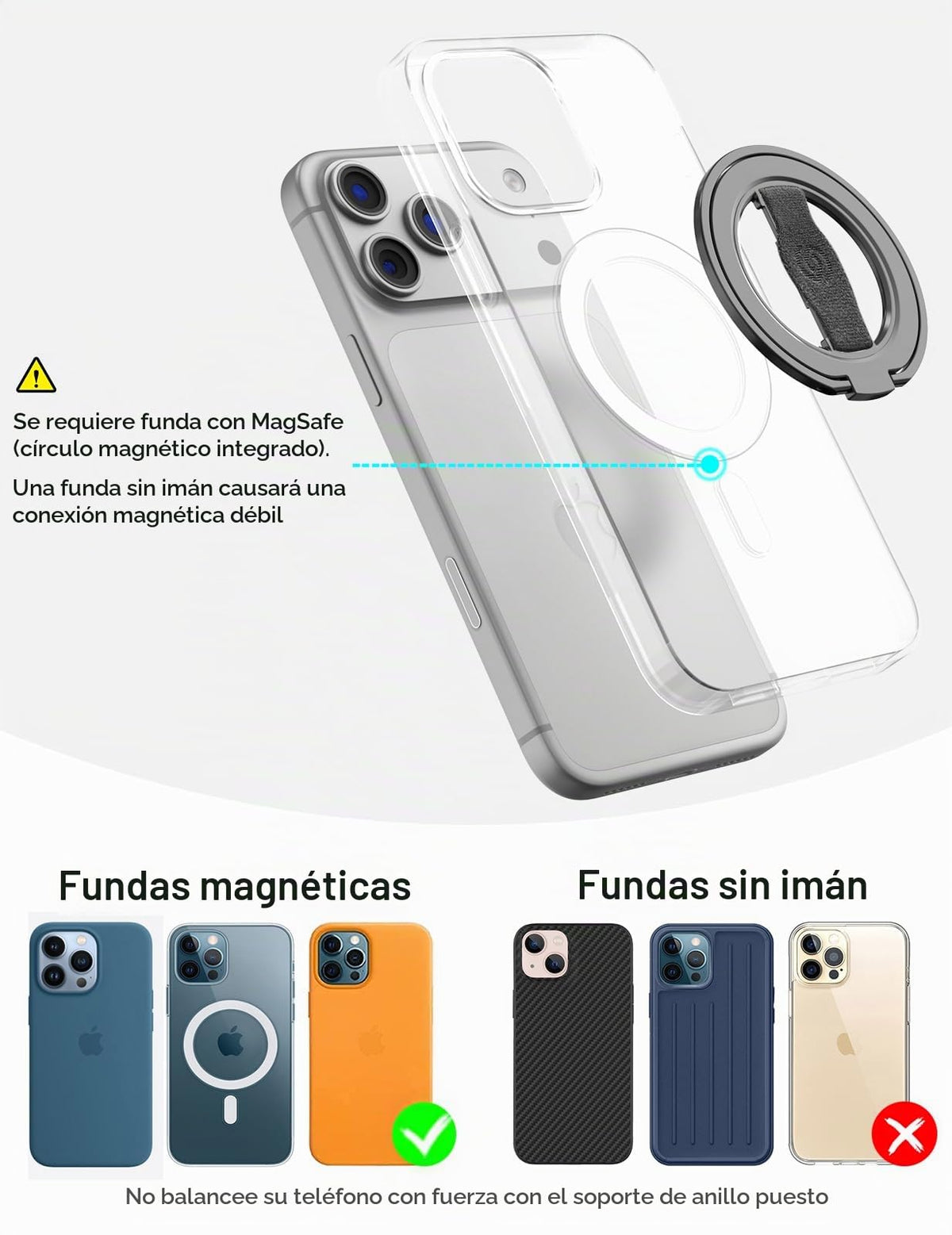 Soporte de Agarre para Teléfono EWA MagOne 3ª Generación Negro Compatible con MagSafe