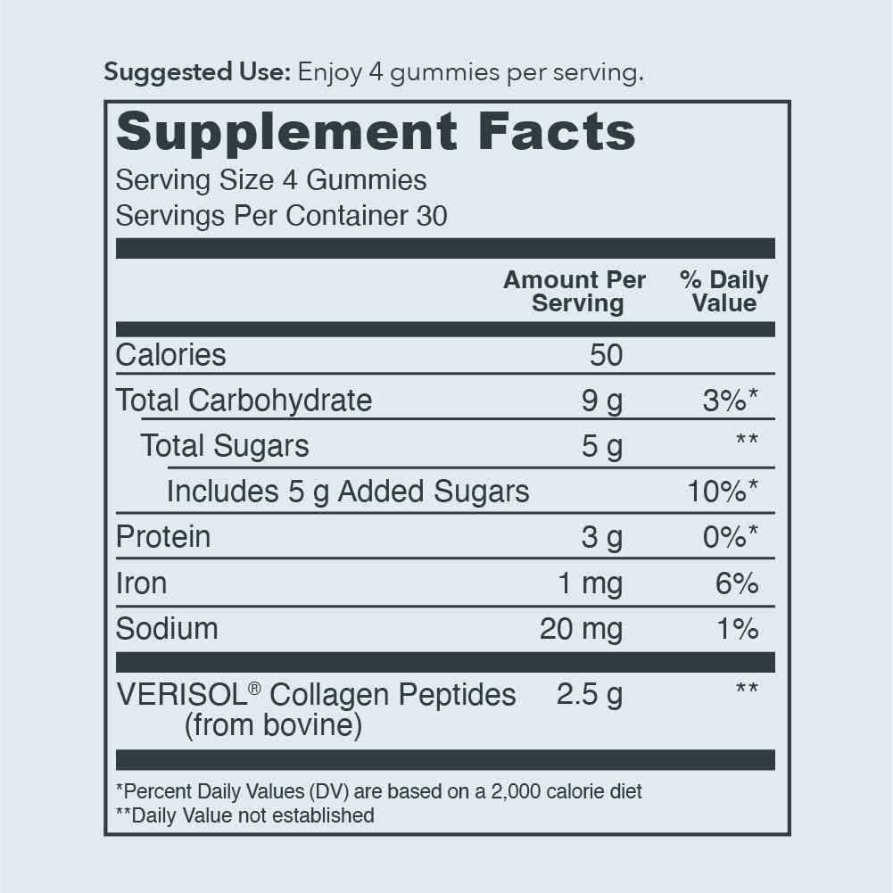 Vital Proteins Gomitas de colágeno, 2,5 g de colágeno clínicamente probado para cabello, piel, uñas y arrugas, 120 ct, suministro de 30 días, sabor a uva