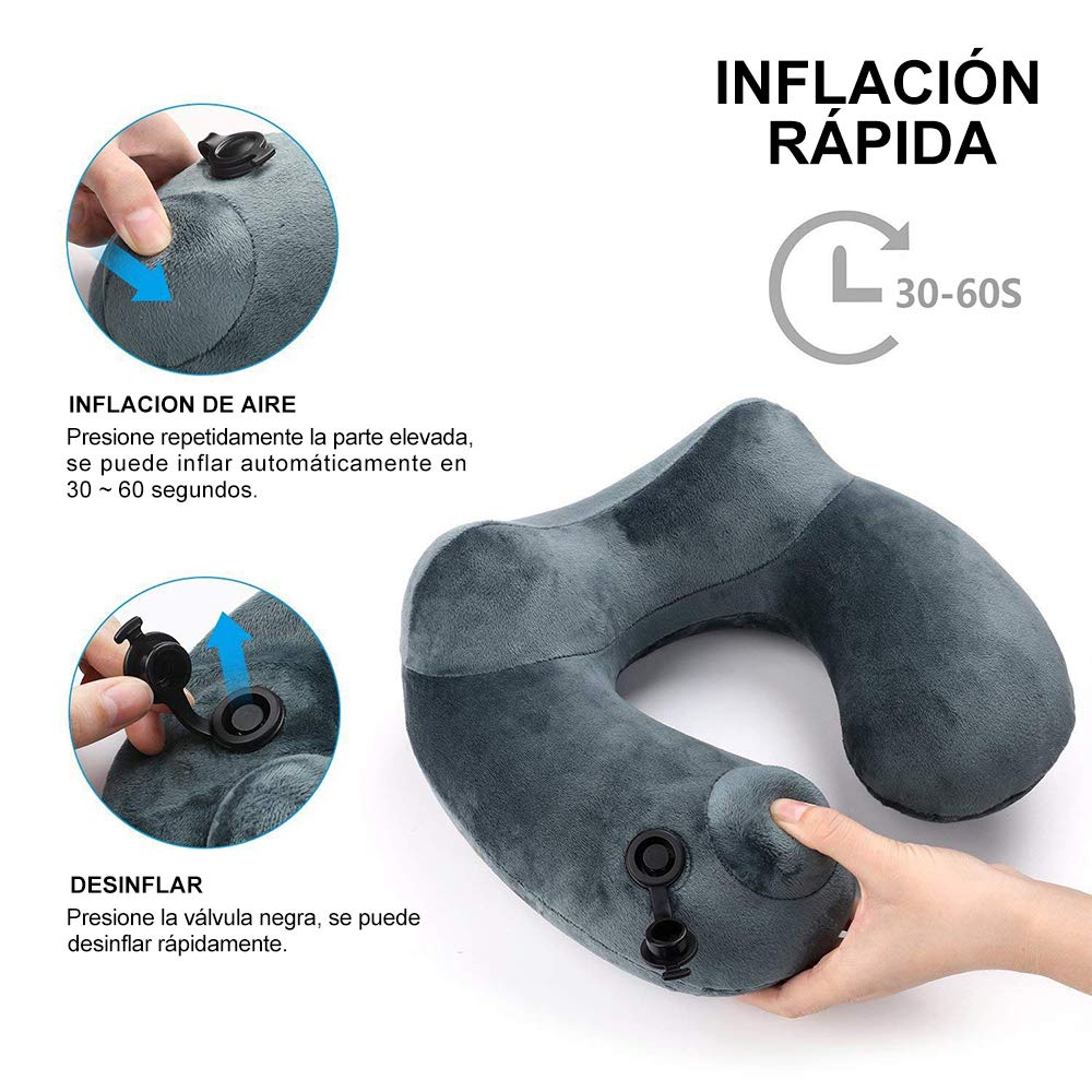 Jasonwell Almohada de Viaje Inflable Relajante Cuello Apoyo Travel Neck Pillow Inflatable para Avion vuelos de Larga Distancia Tren Coche Oficina con Bolsa de Transporte y Antifaz para Dormir