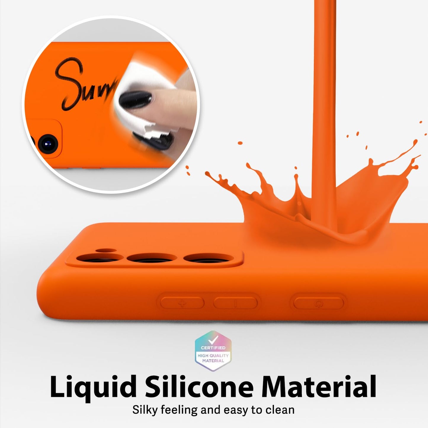 oakxco - Funda de silicona líquida para Samsung Galaxy S21 Plus, color sólido fluorescente, delgada, de goma suave, de TPU suave, gel mate, para mujeres y niñas, color naranja neón quemado