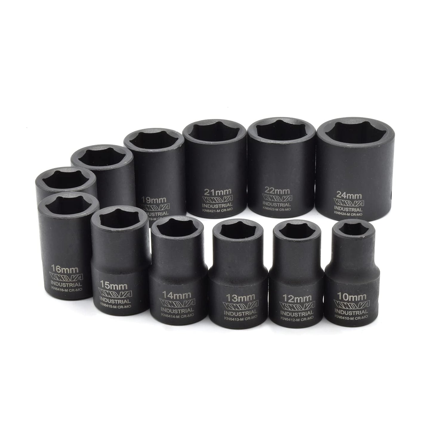 Knova Juego de Dados de Impacto profesionales Cortos Milimetricos 1/2" 12 piezas 6 puntas