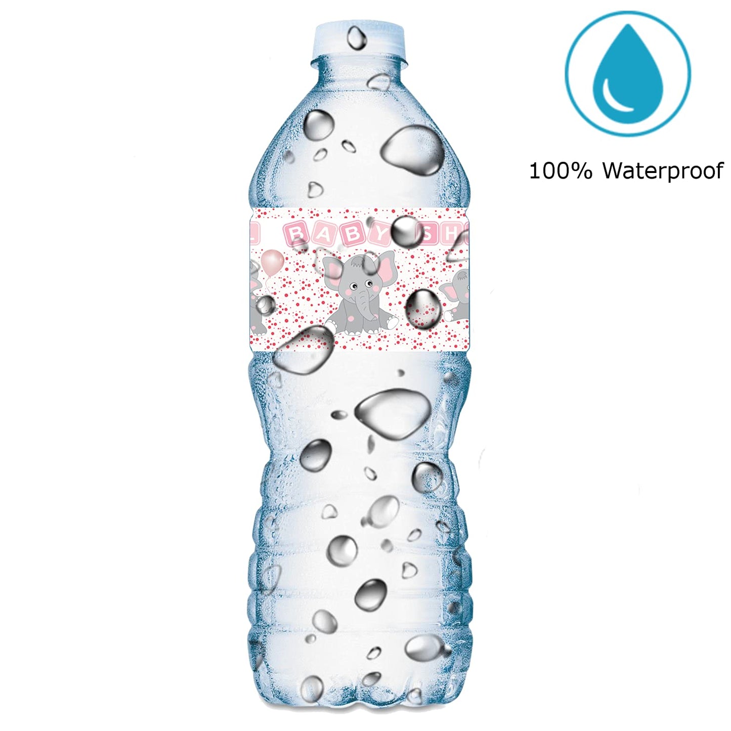 25 etiquetas de botellas de agua de elefantes rosados para fiestas de baby shower, envolturas de botellas de agua impermeables; etiquetas adhesivas para botellas de agua de niña Fabricado en Estados