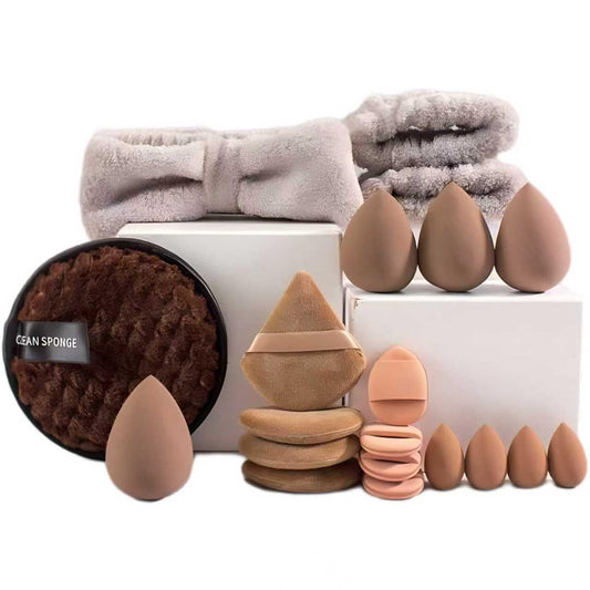 suniya Set de diadema y pulsera para spa, limpiador facial, esponjas de maquillaje, esponjas triangulares suaves para maquillaje, borlas para polvos, regalos para mujeres y adolescentes, artículos de
