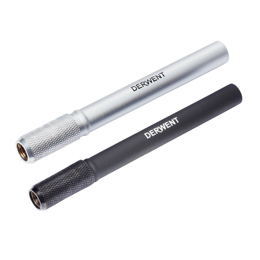 Derwent Juego de Alargador de Lápices, Plateado y Negro, para Lápices de más de 8 mm, Paquete de 2