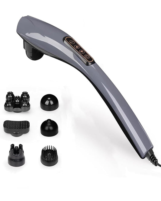 Masajeador de Espalda, Masajeador de Percusión de Tejido Profundo con 6 Cabezales De Masaje 10 Intensidad &12 Modos, Multifuncional Masajeador Muscular, para Cuello, Pierna, Pie, Hombro,Abdomen, Brazo, Función De Calefacción(Gris)