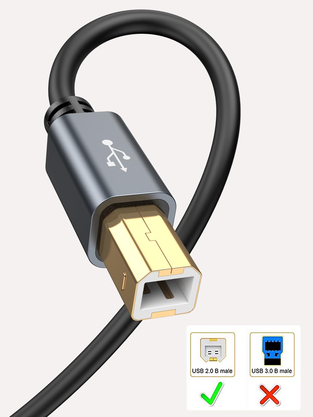 CableCreation Cable de Impresora USB 1.5 metros, Cable de Impresora USB 2.0 a Computadora, Cable de Impresora USB A a USB B para HP, Epson, MIDI, Brother, Piano, Dac, Caja de Aluminio, Gris Espacial