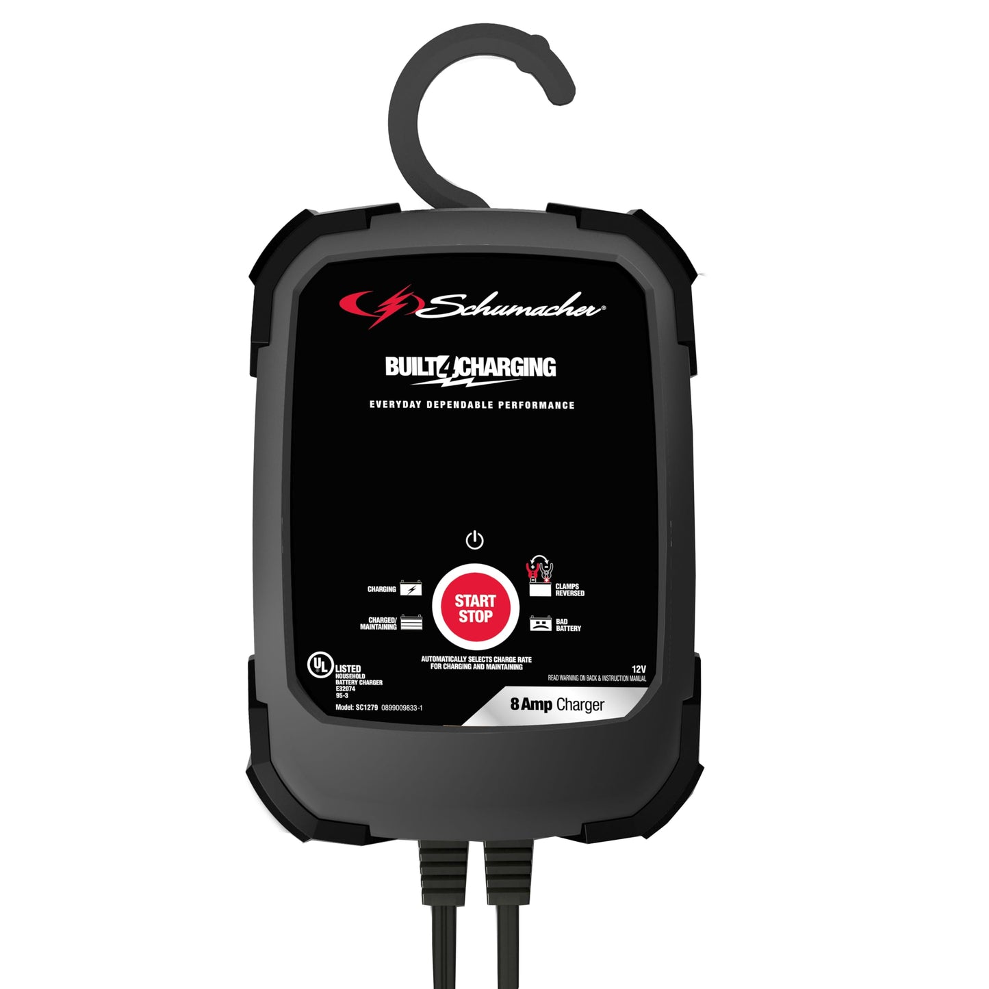 Schumacher SC1279 - Cargador y mantenedor rápido eléctrico 3 en 1, completamente automático, 8 amperios, 12 voltios y 6 voltios con desulfatación para motocicletas, deportes de potencia, marina, coche