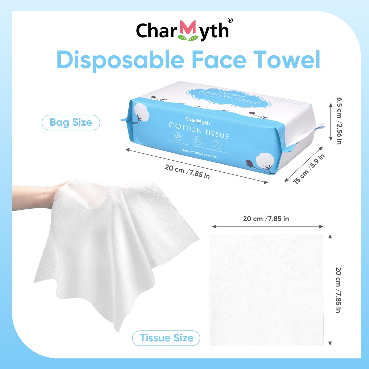 Charmyth Paños de algodón para la cara sin perfume, 100% algodón toallitas secas para bebé para piel sensible, tela de algodón facial (100 unidades)