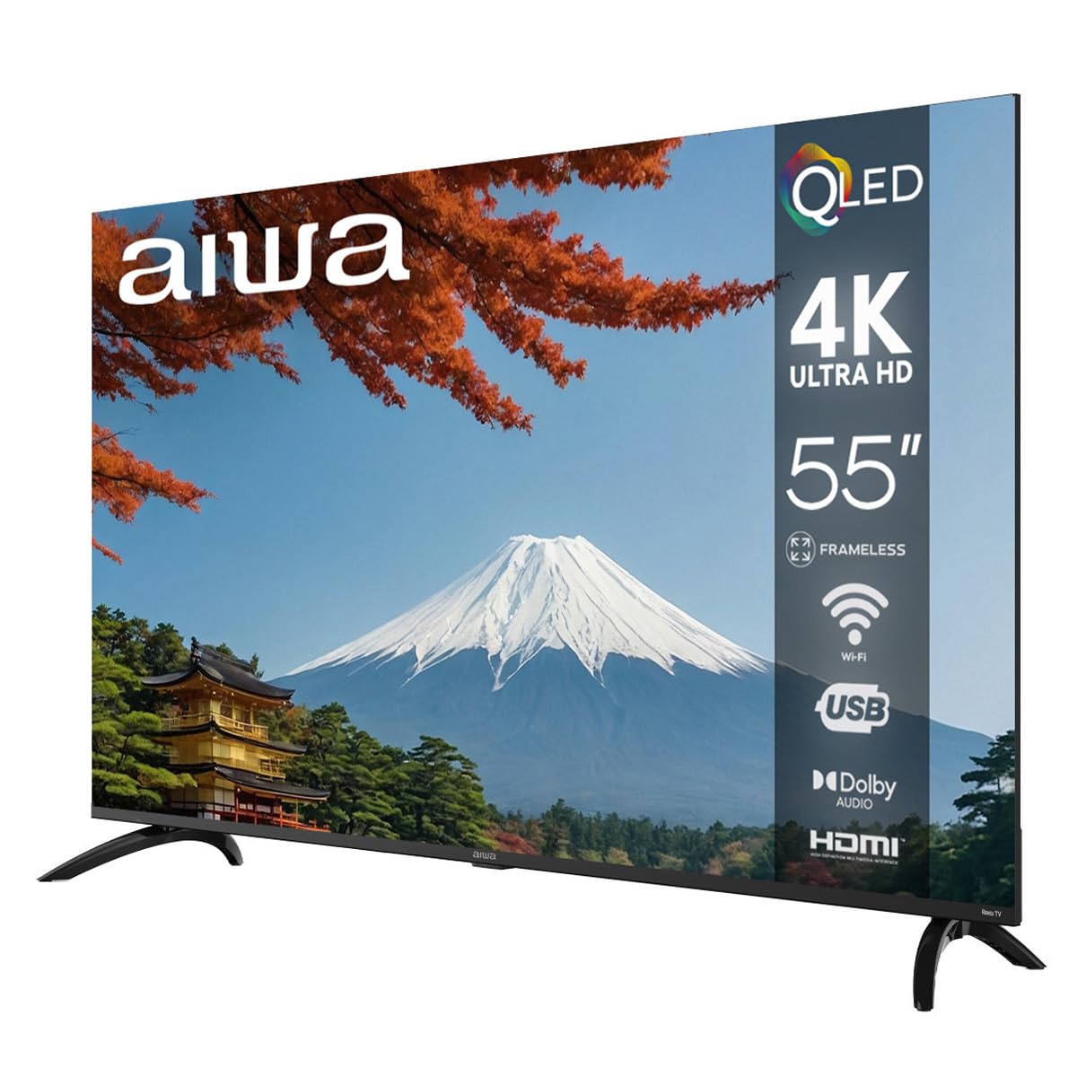 Aiwa Smart TV 55 Pulgadas QLED 4K UHD Roku TV AW55RKQ con HDR, Dolby Audio, WiFi, Bluetooth, 4 HDMI, Pantalla Ultra HD