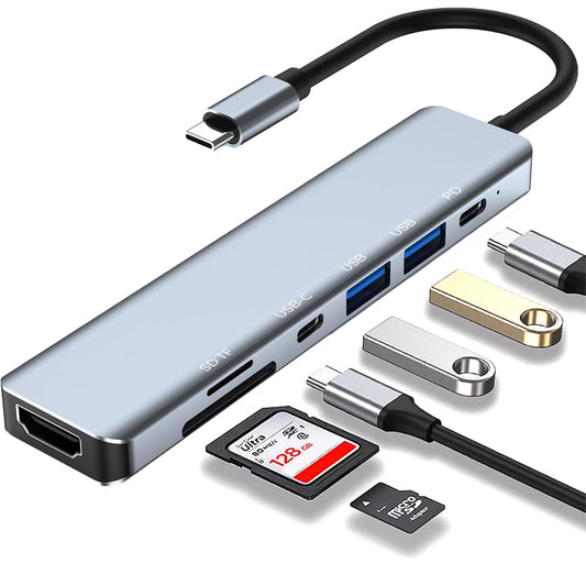 Adaptador USB C WULAR HUB 7 en 1 Gris HDMI 4K para MacBook y DELL