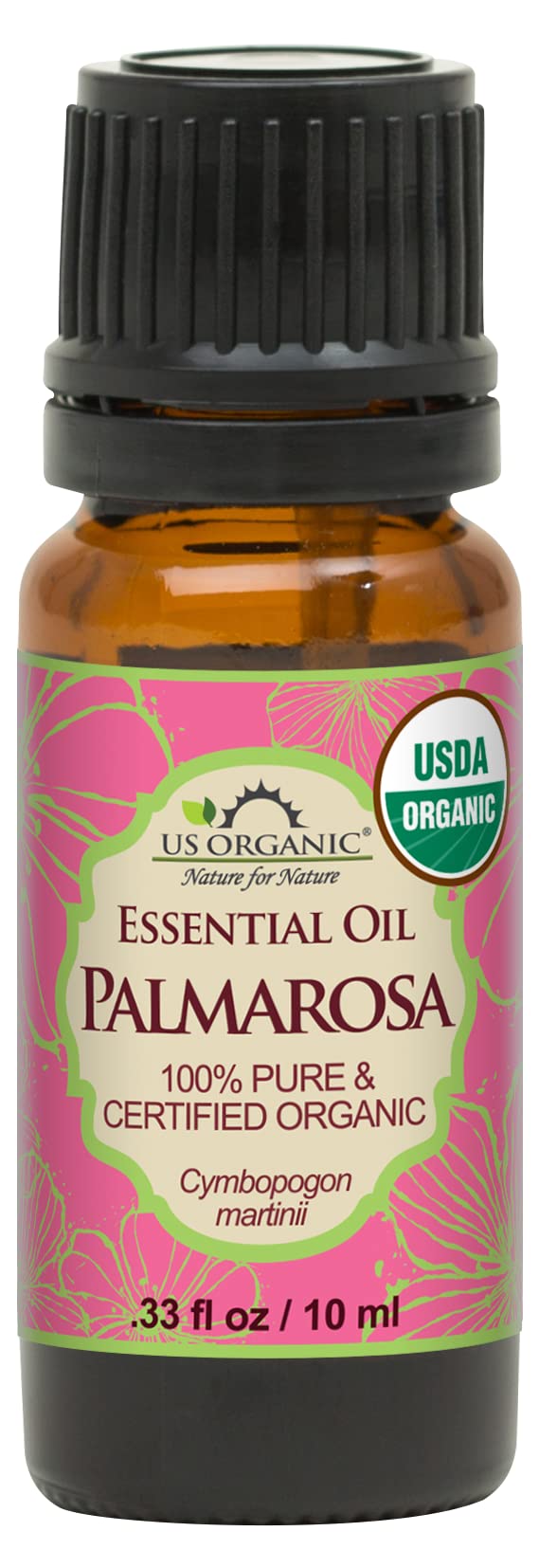 US Organic Aceite Esencial Palmarosa, Usda Orgánico Puro, Destilado Al Vapor, Originario de La India (10 Ml)