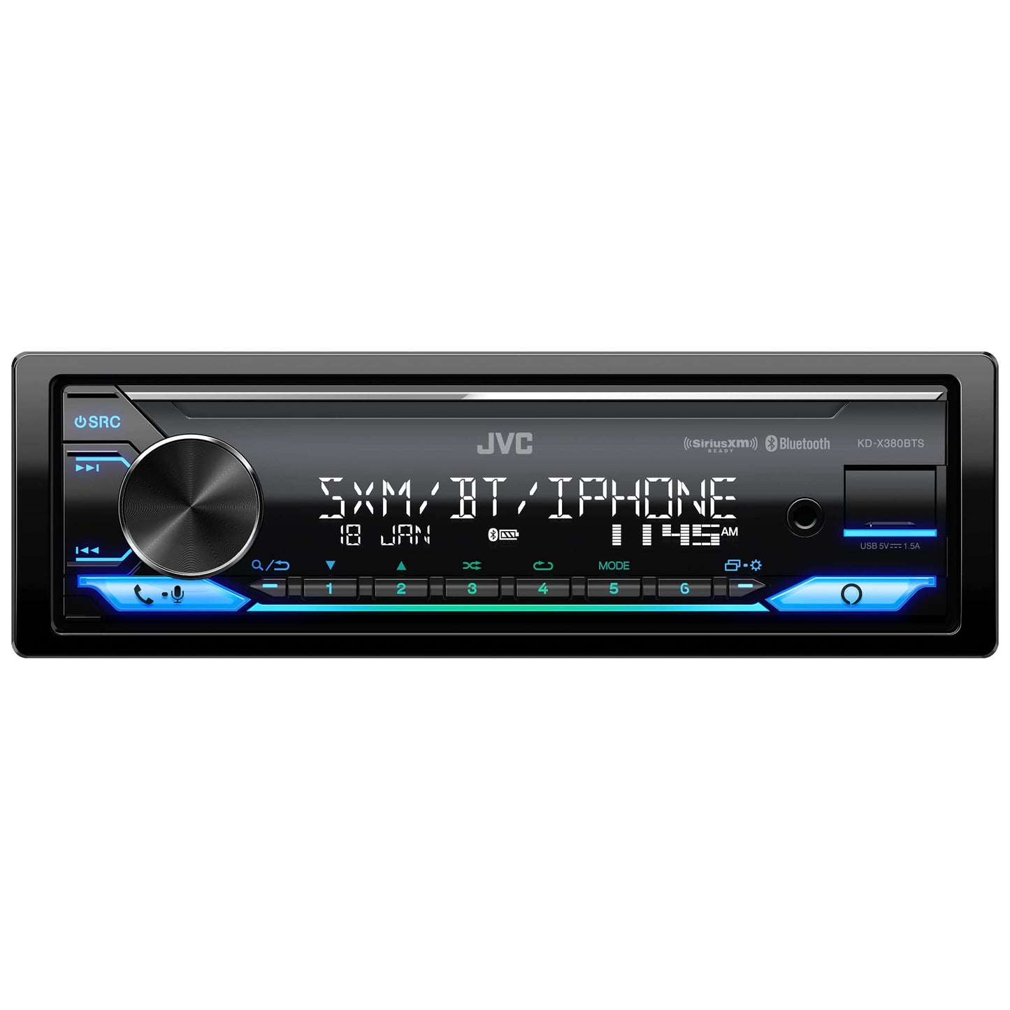 JVC KD-X380BTS Receptor de Medios Digitales para Coche con Bluetooth, USB, SiriusXM, Amazon Alexa