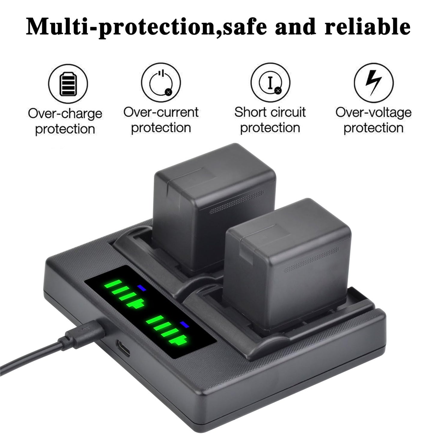 Batería Batmax VW-VBT380 VW-VBT190 Negro con Cargador USB Dual para Panasonic HC-V210 HC-V250 HC-V380 HC-V510 HC-V520 HC-V550 HC-V710 HC-V720 HC-V750 HC-V770 HC-VX870 HC-VX981