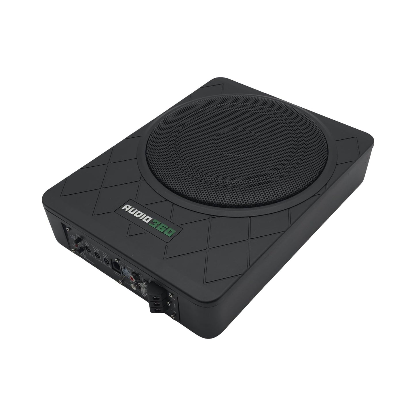 AUDIO360 AD1500US - Subwoofer amplificado de 1500 W, bajo el asiento, filtro de paso bajo ajustable, control de potencia de graves, diseño compacto, perfecto para sistemas de audio de coche