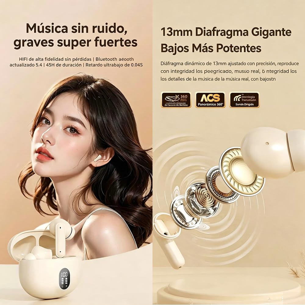 Auriculares Inalámbricos JINXIFU Bluetooth 5.4 Reducción de Ruido