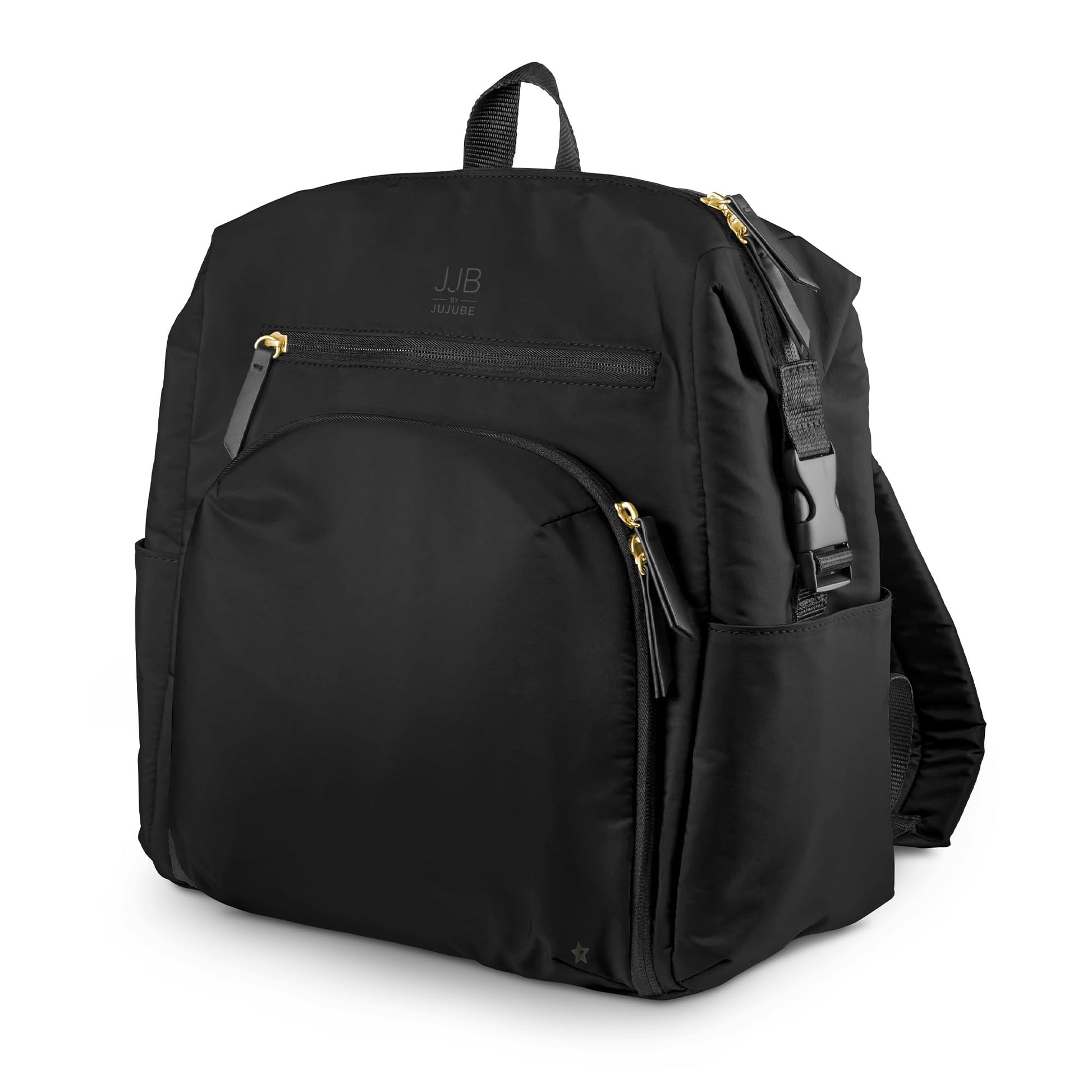 Mochila para pañales JuJuBe con cambiador, organizador de gran capacidad de 11 bolsillos, 2 bolsillos interiores aislados para botellas, bolsillo para toallitas, correas para cochecito, funda para