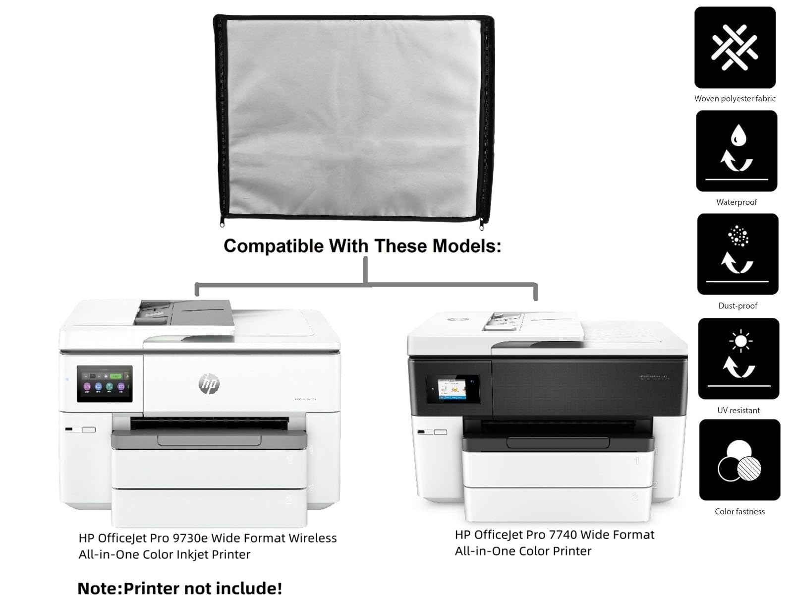 Impresora impermeable resistente al polvo para HP OfficeJet Pro 9730e/7740 de formato ancho inalámbrico todo en uno impresora de inyección de tinta a color (gris plateado)