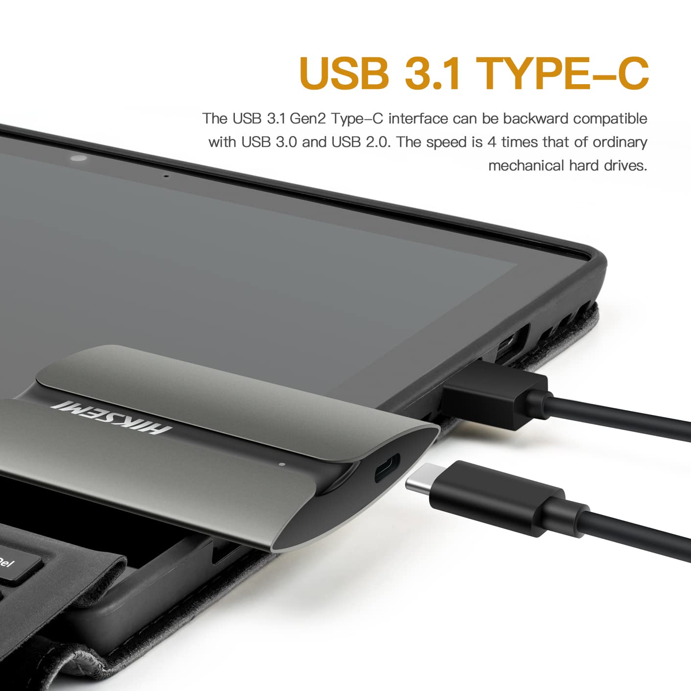 HIKSEMI T300S, SSD Externo Portátil, 1TB, Lectura: 560MB/s, USB 3.2 Tipo C, Compatible con Win/Mac/Android 4.0 para Arriba, Resistente a Caídas y Golpes