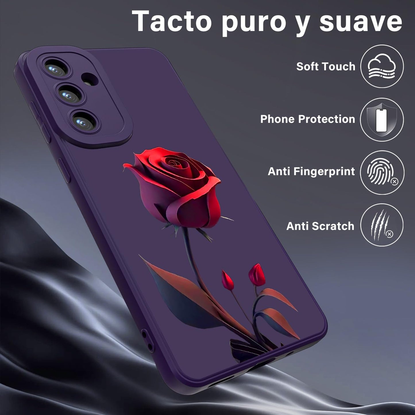 Threehao Funda para Samsung Galaxy S24 FE Case Uso Rudo, Ultra Delgado Flexible Silicona Púrpura Carcasa con Aesthetic Dibujos Flores, Antigolpes Anti-arañazos Protectora