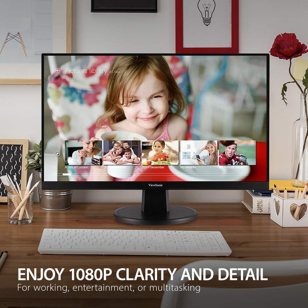 Monitor Viewsonic VA2447-MH 24 Pulgadas Full HD 1080p Bisel Ultrafino Sincronización Adaptativa Cuidado Ocular HDMI y VGA para el Hogar y Oficina