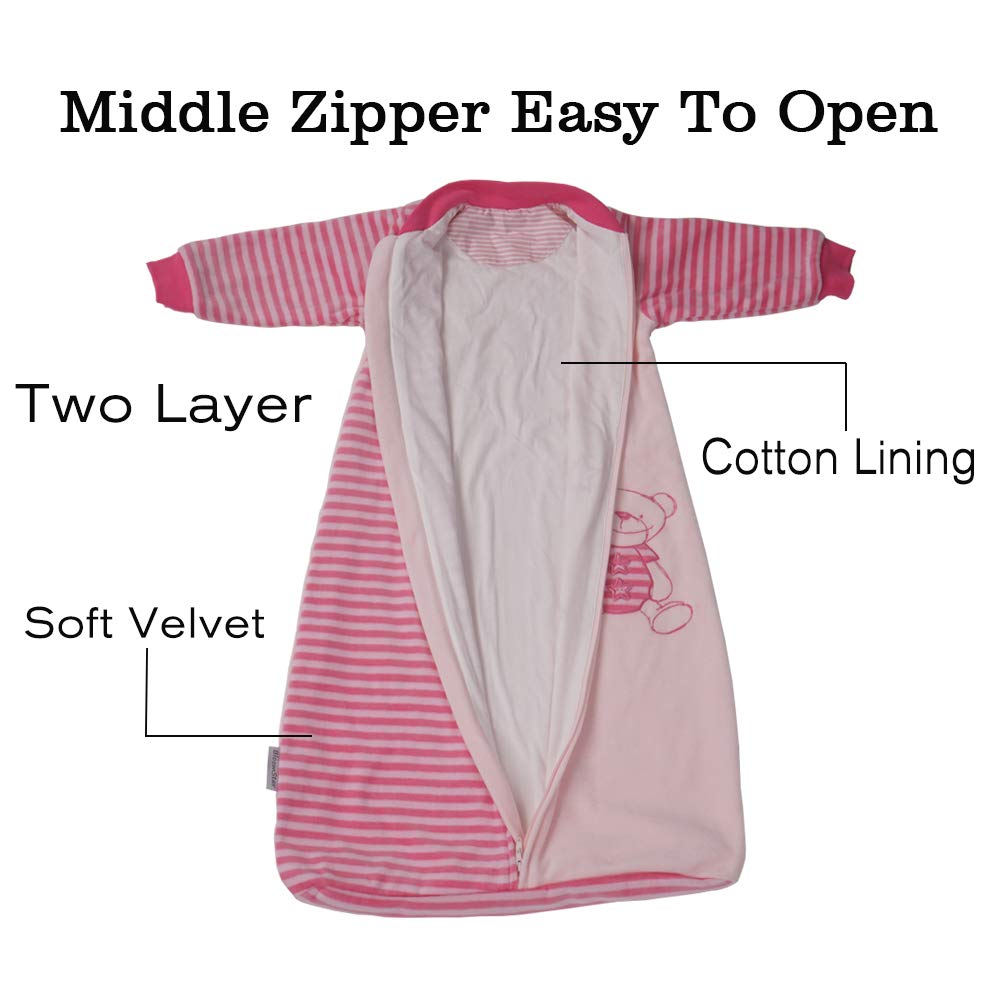 Saco de dormir de manga larga para niños pequeños (2-5 t), terciopelo de algodón cálido, Tog 2.0, saco de dormir para bebé con brazos, manta para dormir, grande y larga, 4 estaciones, suave