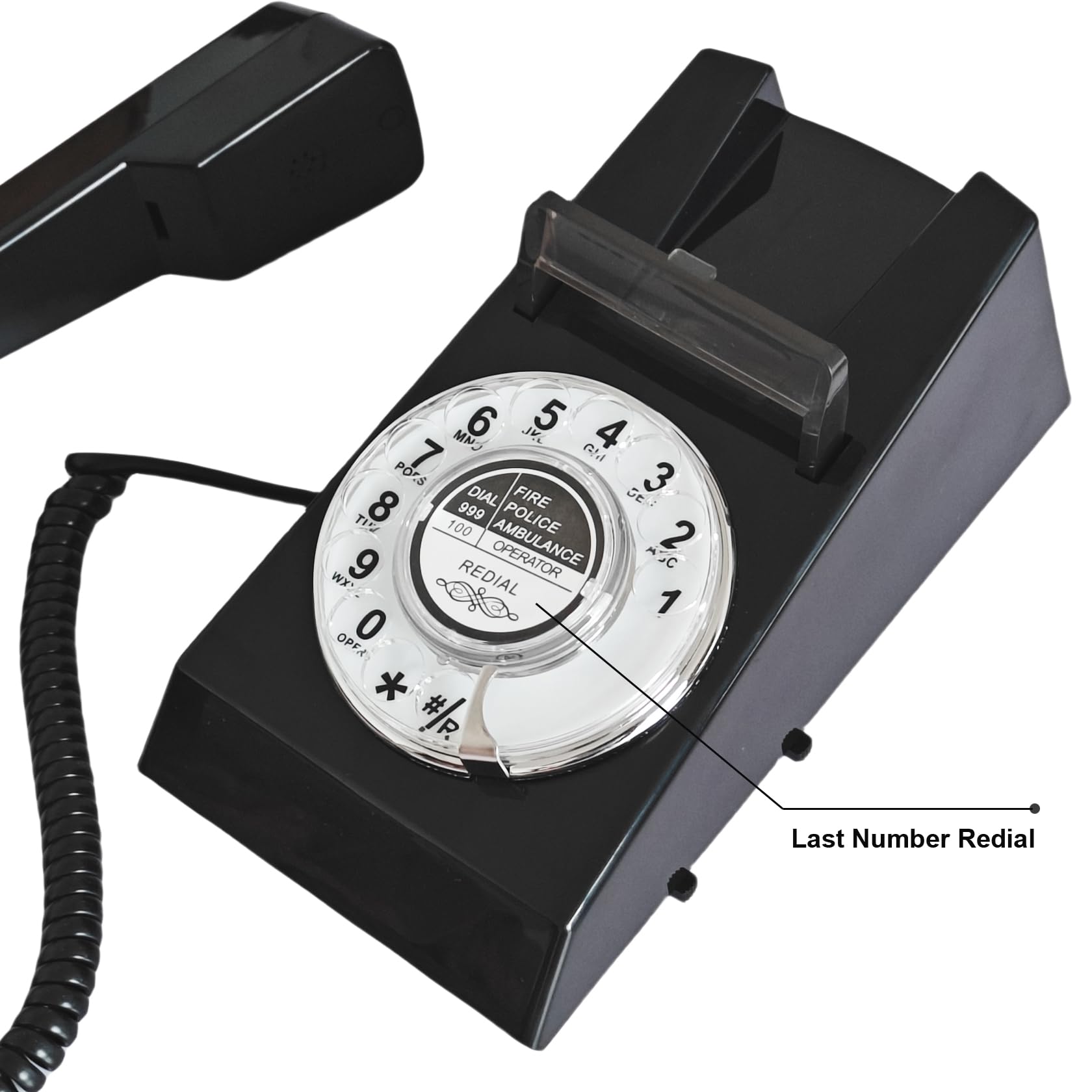 Teléfono retro Artisam, teléfono de pared con cable clásico, teléfono fijo antiguo, esfera rotativa, para oficina en casa, hotel, escuela (negro)