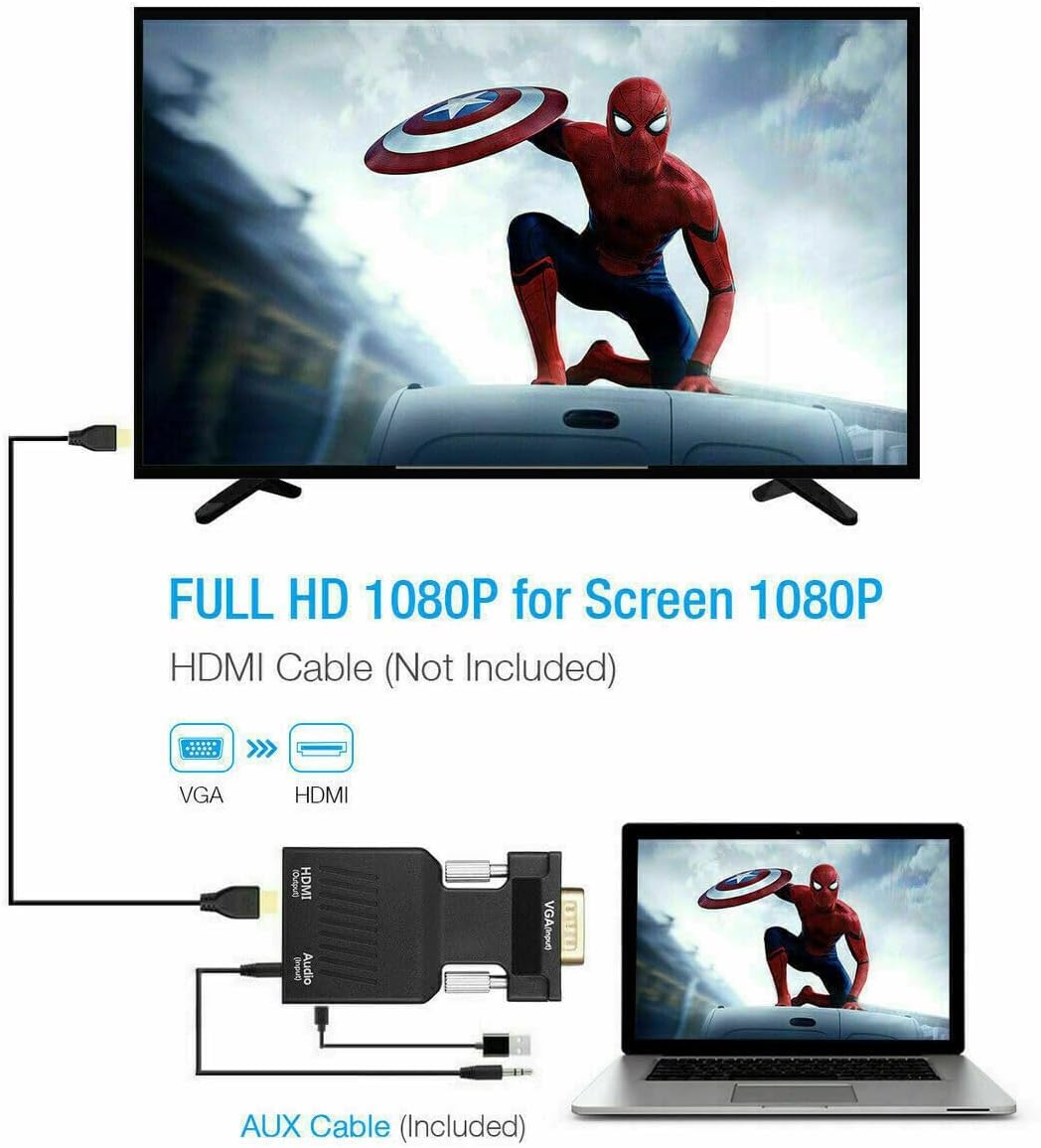 Adaptador Convertidor VGA a HDMI SGElectronix Negro con Audio 1080p para PC a Televisión o Monitor