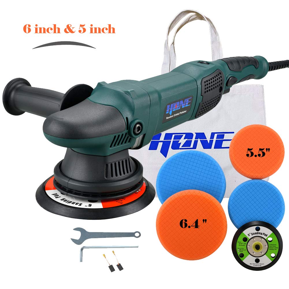 HONE HNPR615B - Pulidora orbital de 15 mm de largo, para detallar automóviles, pulidora de doble acción de 152 y 127 cm, 850 W, con velocidad variable, HNPR615B