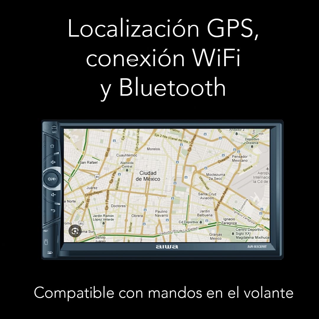 Aiwa Autoestéreo AW-A502BT 2DIN Pantalla QLED 7” HD Android 11 Bluetooth WiFi GPS USB AUX 4×50W Compatible con CarPlay Android Auto Navegación Inteligente
