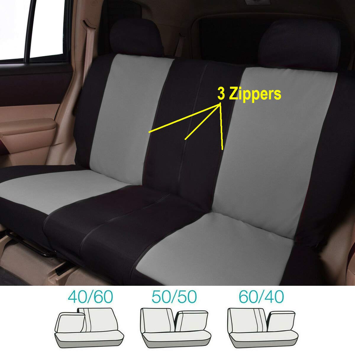 Flying Banner Juego Completo de Fundas de Asiento de Coche Asientos Delanteros y Traseros de poliéster,Compatible con Bolsas de Aire, Banco Trasero Dividido, Color (Negro Gris)