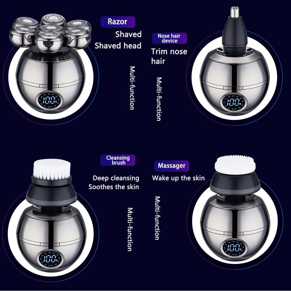Upgrade 7 Heads - Afeitadora eléctrica 5 en 1 para hombres calvos, maquinilla de afeitar eléctrica multifuncional para hombres, kits de recortadora de pelo recargable inalámbrica