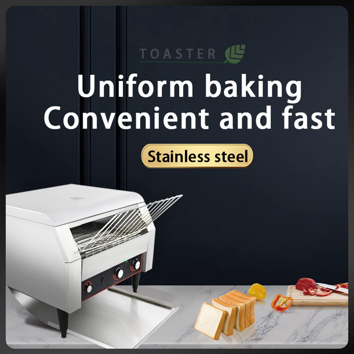 NJTFHU Tostador Transportadora Comercial, 2600 W/450 Rebanadas/Hora, Control de 7 Velocidades/3 Opciones de Modo, Industrial de Encimera, Eléctrica de Restaurante